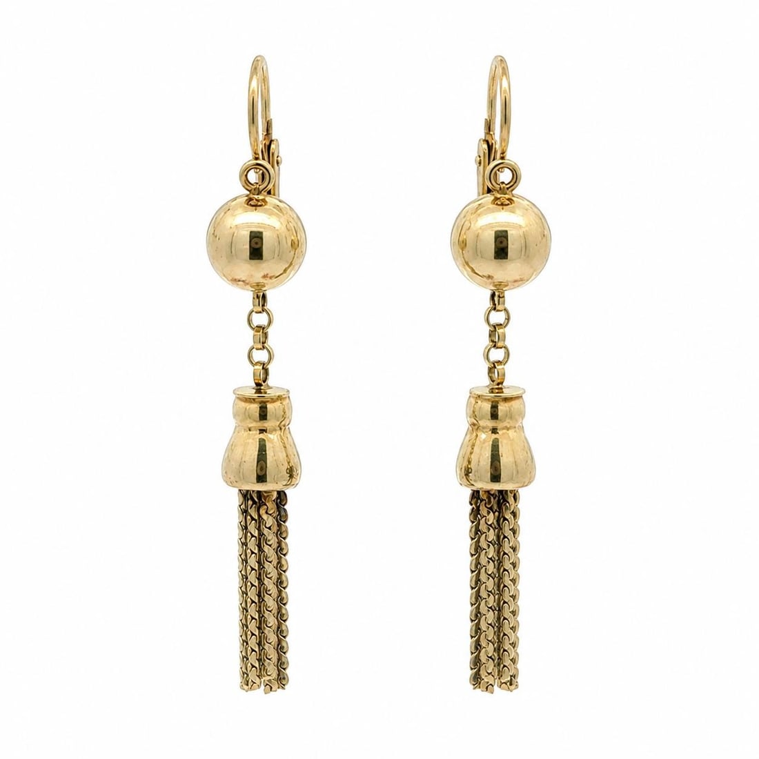 14k Yellow Gold Tassel Drop Earrings Front Hook Back: 14k Yellow Gold Tassel Drop Earrings Front Hook Back Vintage dangle drop earrings crafted in solid 14k yellow gold with a tassel front hook design. These pierced earrings have a vintage look with orig