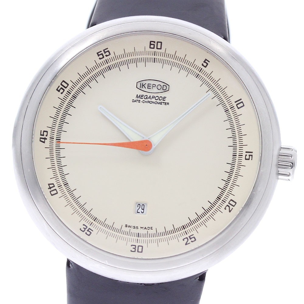 IKEPOD Megapod MGD07 mens automatic date wristwatch: IKEPOD Megapod MGD07 mens automatic date wristwatch IKEPOD Megapod Date automatic men's wristwatch with a stainless steel case, beige dial, and rubber strap. This watch-only offering features a date f