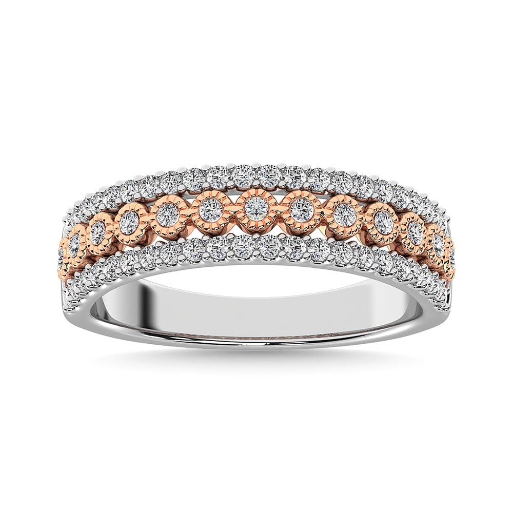 10K Two Tone Gold Square and Marquise Frame 2/5 Ct.Tw. Diamond Fashion Ring: 10K Two Tone Gold Square and Marquise Frame 2/5 Ct.Tw. Diamond Fashion Ring This eye-catching ring is crafted in 10K White Gold and rose gold. There are 57 round diamonds with a total carat weight of 
