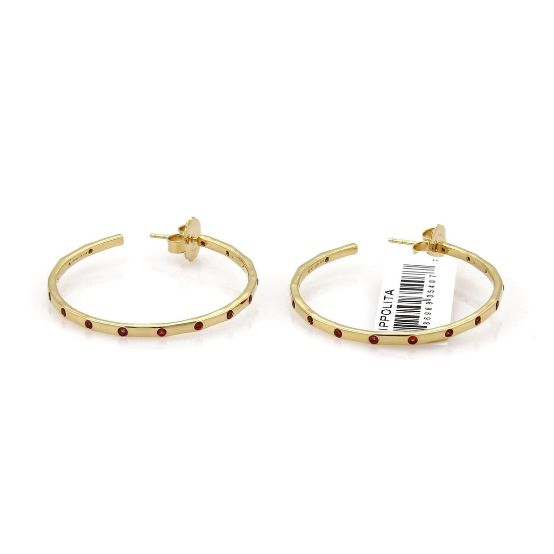 Ippolita Glamazon Stardust 18k Gold Orange Sapphire Hoop Earrings: Ippolita Glamazon Stardust 18k Gold Orange Sapphire Hoop Earrings Pre-owned Ippolita Glamazon Stardust hoop earrings crafted in 18k yellow gold and accented with deep orange sapphires. This signed fin