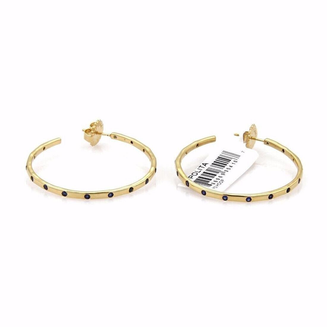 IPPOLITA Glamazon Stardust 18k Gold Blue Sapphire Hoop Earrings: IPPOLITA Glamazon Stardust 18k Gold Blue Sapphire Hoop Earrings Pre-owned Ippolita Glamazon Stardust hoop earrings in 18k yellow gold, accented with medium blue sapphires. The elongated silhouette and