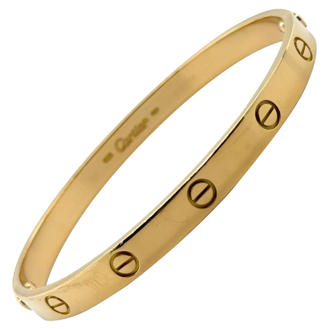 Cartier Love Collection bracelet 18k yellow gold size 19 medium: Cartier Love Collection bracelet 18k yellow gold size 19 medium Cartier Love Bracelet from the Love Collection in 18k yellow gold. This medium size 19 bangle includes the screw and comes with a 2021 C