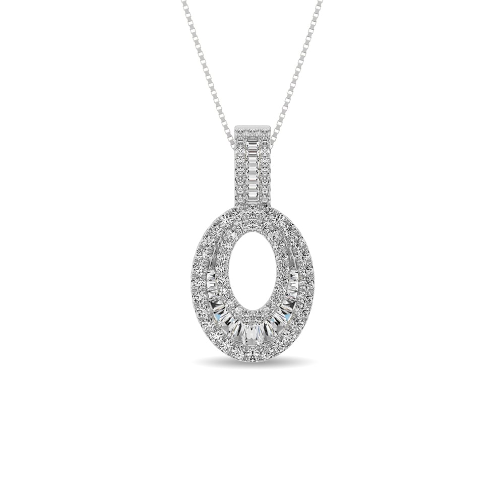Diamond 5/8 Ct.Tw. Round and Baguette Fashion Pendant in 14K White Gold: Diamond 5/8 Ct.Tw. Round and Baguette Fashion Pendant in 14K White Gold 14k White Gold Stone Color: G-h Stone Clarity: I1 Unless otherwise specified, pendants that include a chain are paired with our 