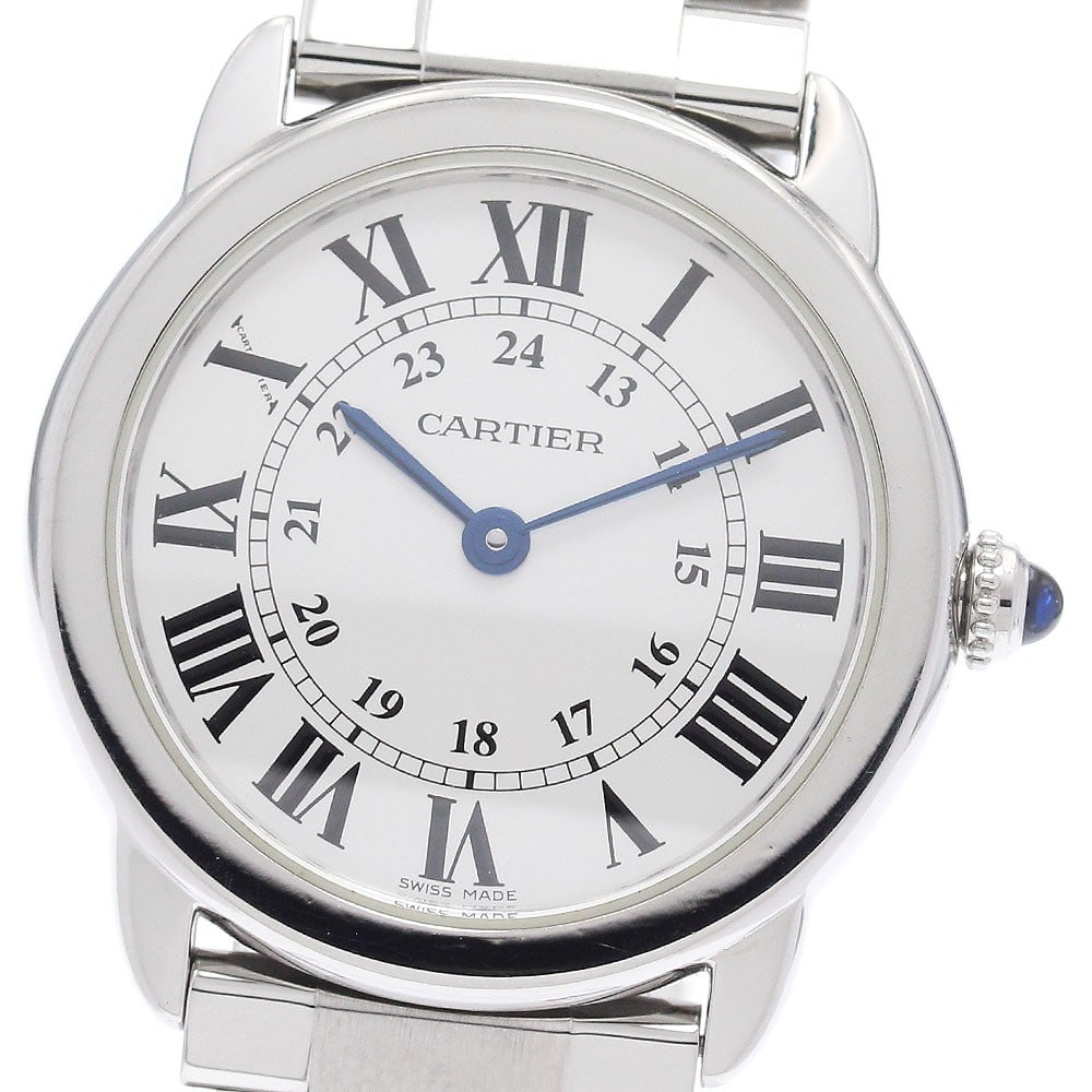 Cartier Ronde Solo SM womens quartz wristwatch ref W6701004: Cartier Ronde Solo SM womens quartz wristwatch ref W6701004 Cartier Ronde Solo SM women's wristwatch with a quartz movement and a silver dial. This watch-only piece features a stainless steel case and