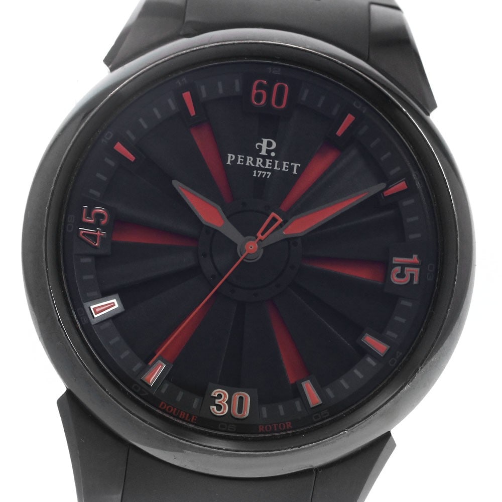PERRELET Turbine DLC A1047 automatic mens wristwatch: PERRELET Turbine DLC A1047 automatic mens wristwatch Perrelet Turbine DLC men's wristwatch with automatic movement and a black/orange dial. This watch-only offering shows light scratches on the glass 