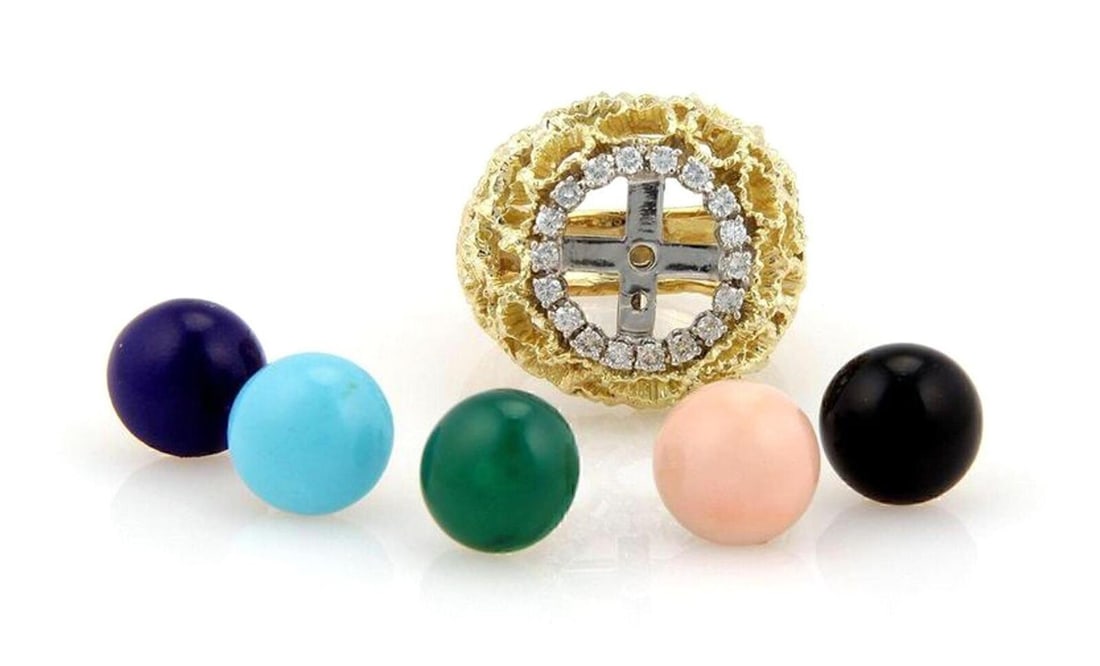 Vintage 18k Yellow Gold Diamond Ring with 5 Interchangeable Gemstone Cabochons (1 of 5)