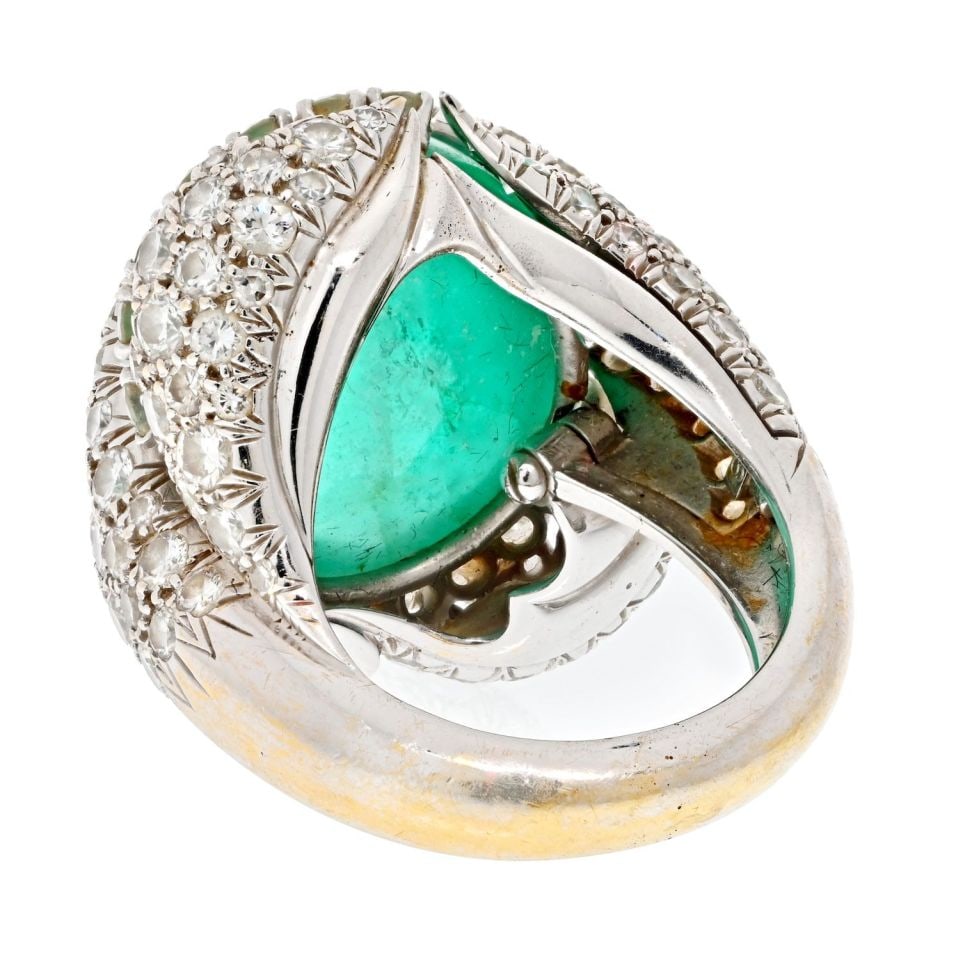 David Webb Emerald Diamond Platinum Statement Ring - 2