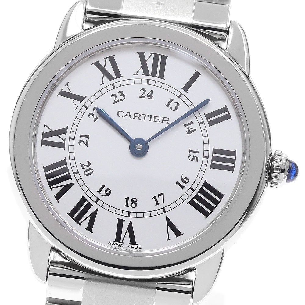 Cartier Ronde Solo SM womens quartz wristwatch ref W6701004: Cartier Ronde Solo SM womens quartz wristwatch ref W6701004 Cartier Ronde Solo SM quartz women's wristwatch with a classic silver dial and stainless steel case and bracelet. The watch presents in exce