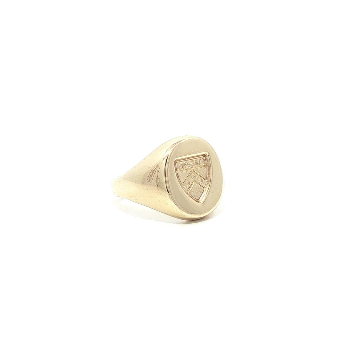 14k Yellow Gold Oval Shield Crest Signet Ring Size 4 (1 of 10)