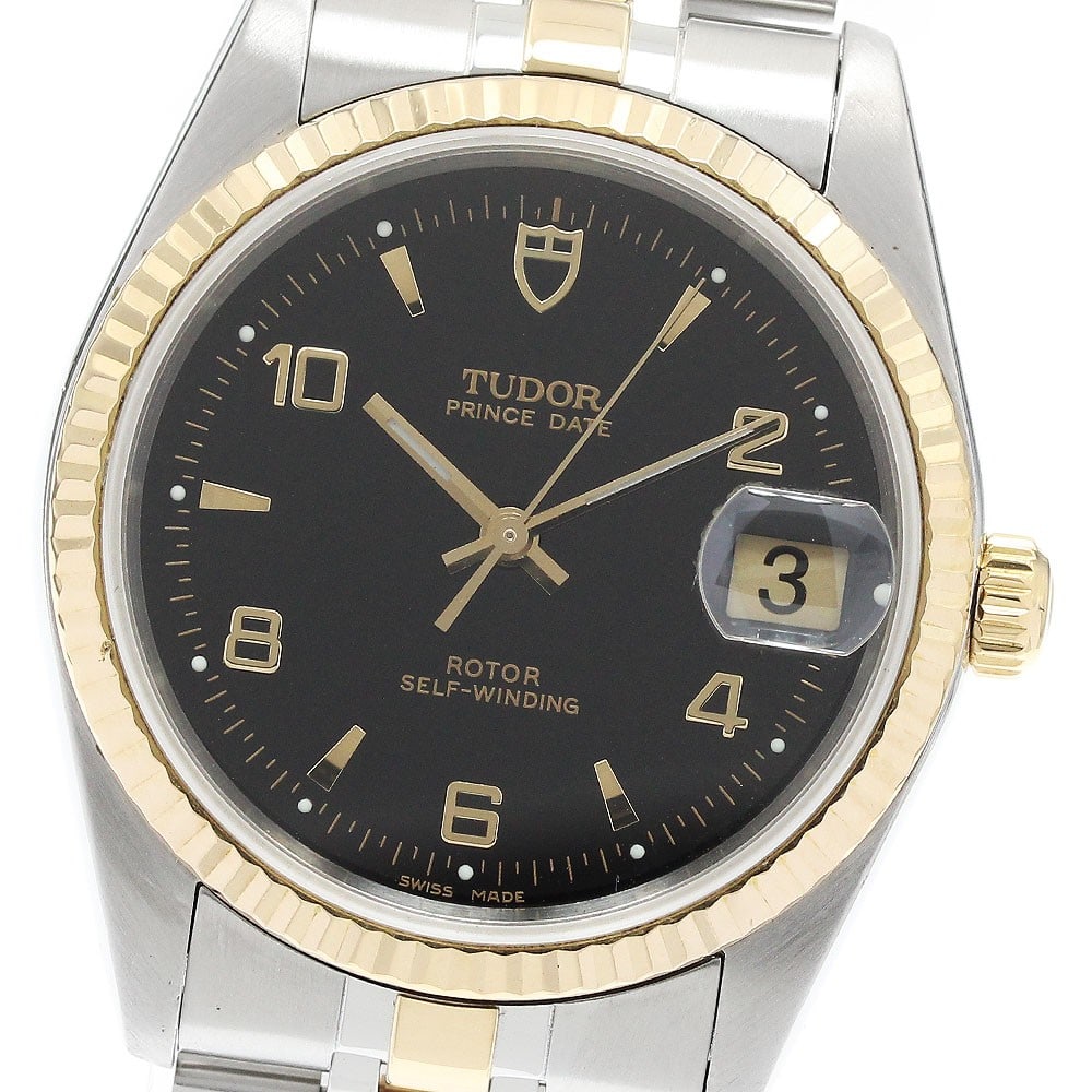 TUDOR Prince Date Ref 74033 Automatic Mens Wristwatch Black Dial: TUDOR Prince Date Ref 74033 Automatic Mens Wristwatch Black Dial TUDOR Prince Date automatic men's wristwatch with a black dial and date display. This reference 74033 features a stainless steel and ye