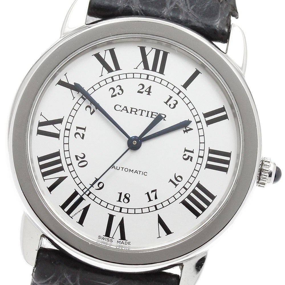 Cartier Ronde Solo MM Automatic Wristwatch Ref WSRN0013 Unisex: Cartier Ronde Solo MM Automatic Wristwatch Ref WSRN0013 Unisex Cartier Ronde Solo MM automatic wristwatch with a silver dial, stainless steel case, and leather strap. This unisex watch is offered as w