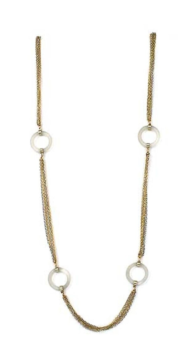 Unbranded 14k Yellow White Gold Camphor Crystal 6 Strand Necklace 28": Unbranded 14k Yellow White Gold Camphor Crystal 6 Strand Necklace 28" Vintage multi-strand station necklace crafted in 14k yellow and white gold, featuring a six-strand chain design accented with camp