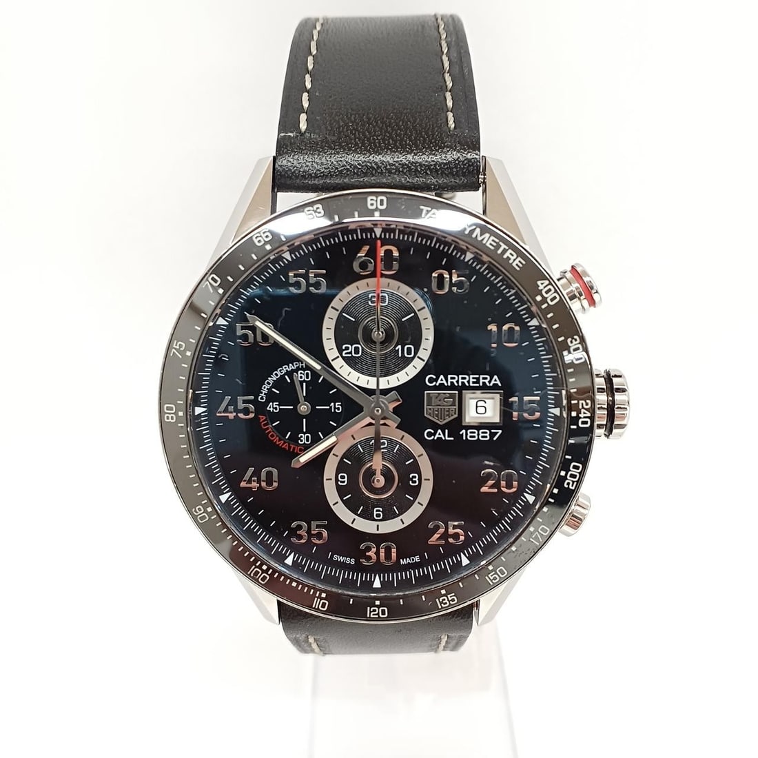 TAG Heuer Cal.1887 CAR2A10-5 Carrera Chronograph Mens Wristwatch: TAG Heuer Cal.1887 CAR2A10-5 Carrera Chronograph Mens Wristwatch TAG Heuer Carrera 1887 chronograph men's wristwatch with automatic movement and sapphire crystal. This Swiss-made watch features a stai