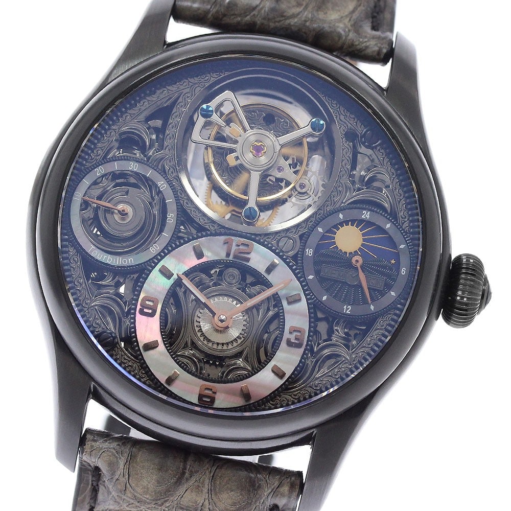 MEMORIGIN Starlit Legend MO1231 mens manual wind wristwatch: MEMORIGIN Starlit Legend MO1231 mens manual wind wristwatch MEMORIGIN Starlit Legend Tourbillon men's wristwatch featuring a manual winding movement and a skeleton/black shell dial. Functions include 