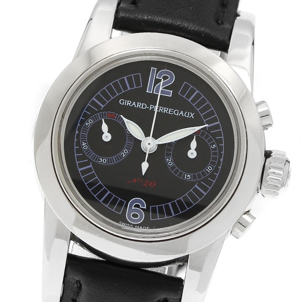Girard Perregaux 8046 womens automatic chronograph wristwatch with aftermarket strap: Girard Perregaux 8046 womens automatic chronograph wristwatch with aftermarket strap Girard-Perregaux 8046 small chronograph automatic women's wristwatch with a black dial, stainless steel case, and l