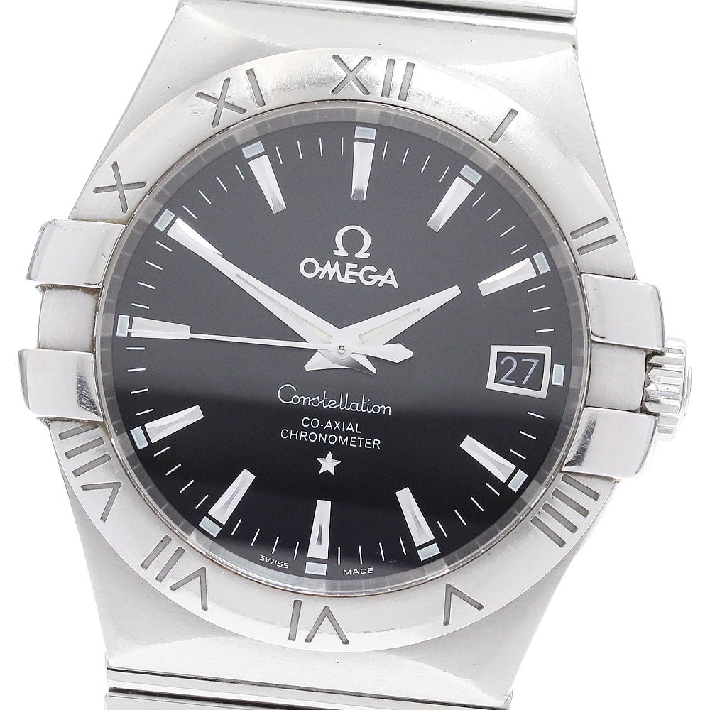 OMEGA Constellation Automatic Date Mens Wristwatch Ref 123.10.35.20.01.001: OMEGA Constellation Automatic Date Mens Wristwatch Ref 123.10.35.20.01.001 Omega Constellation Date automatic men's wristwatch with a black dial and stainless steel case and bracelet. This watch-only 