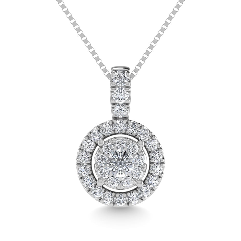 Diamond 1/4 Ct.Tw. Fashion Pendant in 14K White Gold: Diamond 1/4 Ct.Tw. Fashion Pendant in 14K White Gold 14k White Gold Stone Color: G-h Stone Clarity: Si2 Unless otherwise specified, pendants that include a chain are paired with our standard 18-inch l