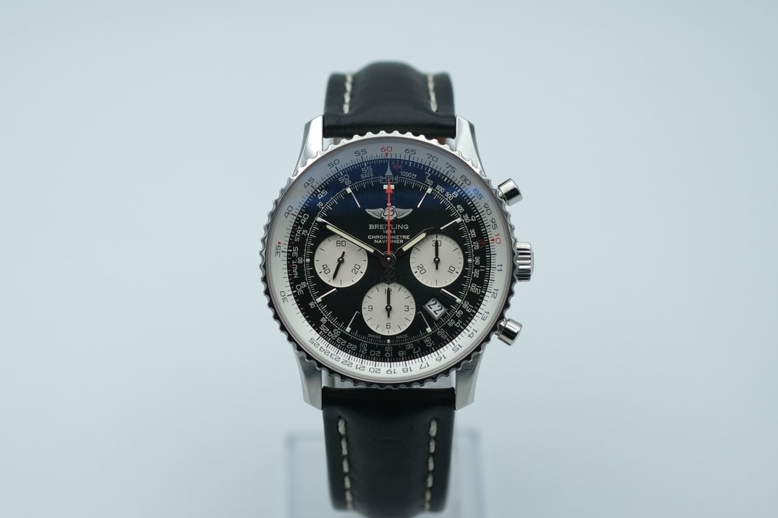 Breitling Navitimer Mens Watch Ref. AB0121 S232B48KBA Blue Silver Dial Leather: Breitling Navitimer Mens Watch Ref. AB0121 S232B48KBA Blue Silver Dial Leather Breitling Navitimer men's wristwatch featuring a blue and silver dial, rotating steel bezel, and leather strap. Includes 