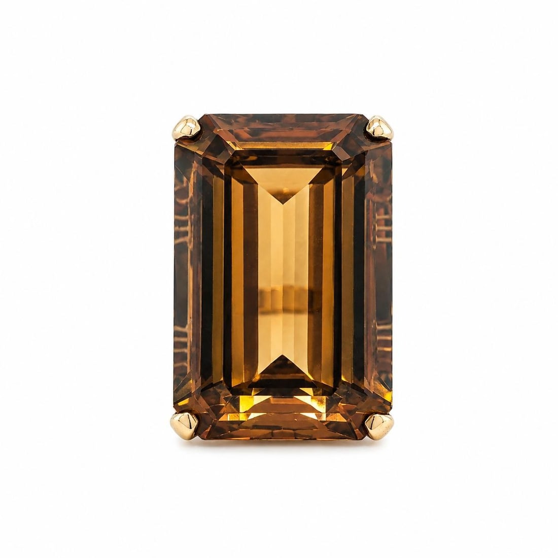 28ct Emerald Cut Orange Citrine Ring in Yellow Gold: 28ct Emerald Cut Orange Citrine Ring in Yellow Gold Vintage handmade solitaire ring featuring a natural deep orange citrine in an emerald cut and prong setting. Crafted in solid 17-18k yellow gold, th