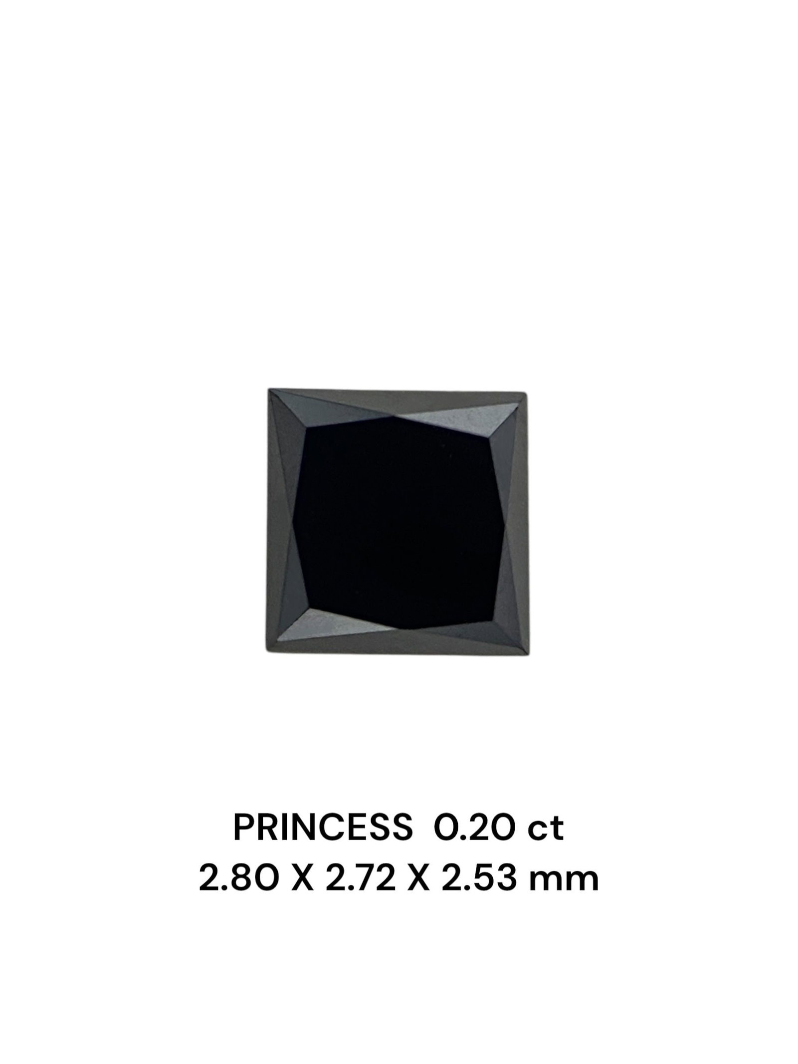 Loose Diamond - PRINCESS 0.2ct Fancy Black VVS2: Loose Diamond - PRINCESS 0.2ct Fancy Black VVS2 Source: Natural Shape: PRINCESS Carats: 0.2 Color: Fancy Black Certification: NONE PLEASE NOTE: Framed, Large, or heavy items do not have shipping costs