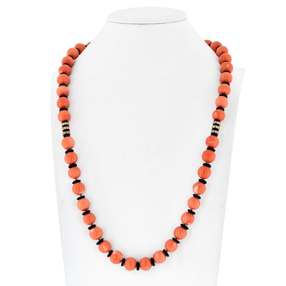 Bvlgari 18K Yellow Gold Necklace with Coral Diamonds and Black Enamel (1 of 2)