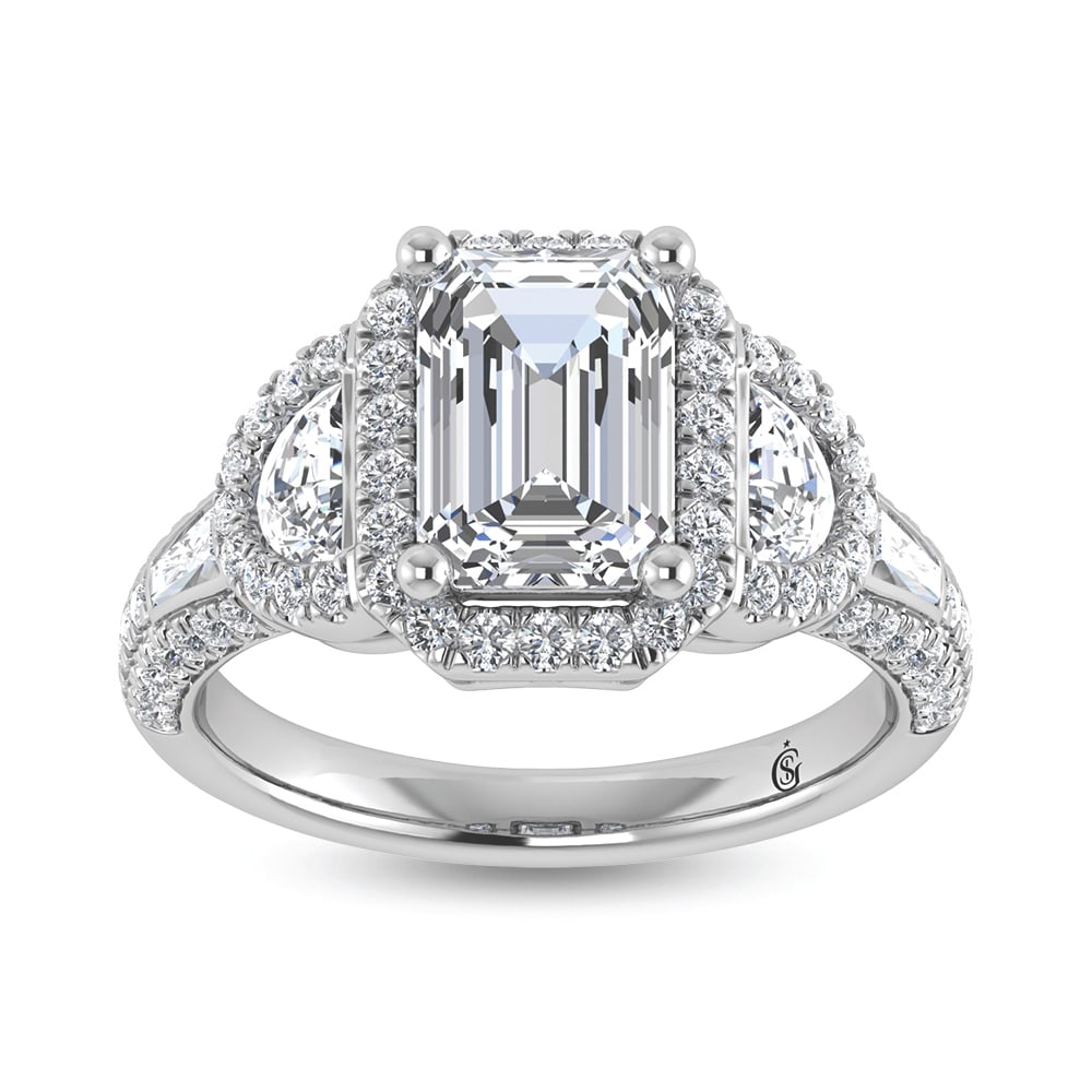 14K White Gold Lab Grown Diamond 3 Ct.Tw. Lab Grown Engagement Ring (IGI Certified Center 2ct): 14K White Gold Lab Grown Diamond 3 Ct.Tw. Lab Grown Engagement Ring (IGI Certified Center 2ct) This stunning three-stone ring features a sparkling 2 CT Emerald Center diamond with two shimmering side 