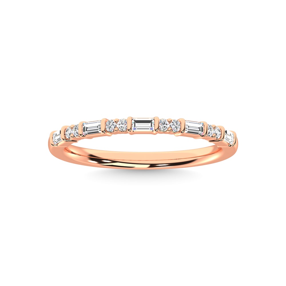 14K Rose Gold Diamond 1/5 Ct.Tw. Stackable Band: 14K Rose Gold Diamond 1/5 Ct.Tw. Stackable Band 14k Rose Gold Stone Color: G-h Stone Clarity: I1 Each ring is presented in standard size 6.5. Complimentary resizing is available between sizes 510 (in 