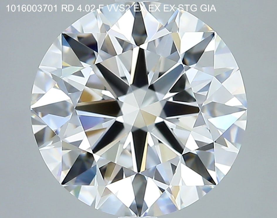 Loose Diamond - Round 4.02ct F VVS2: Loose Diamond - Round 4.02ct F VVS2 Source: Natural Mined Diamond Shape: Round Carats: 4.02 Color: F Clarity: VVS2 Certification: GIA Condition: Pre-Owned PLEASE NOTE: Framed, Large, or heavy items do