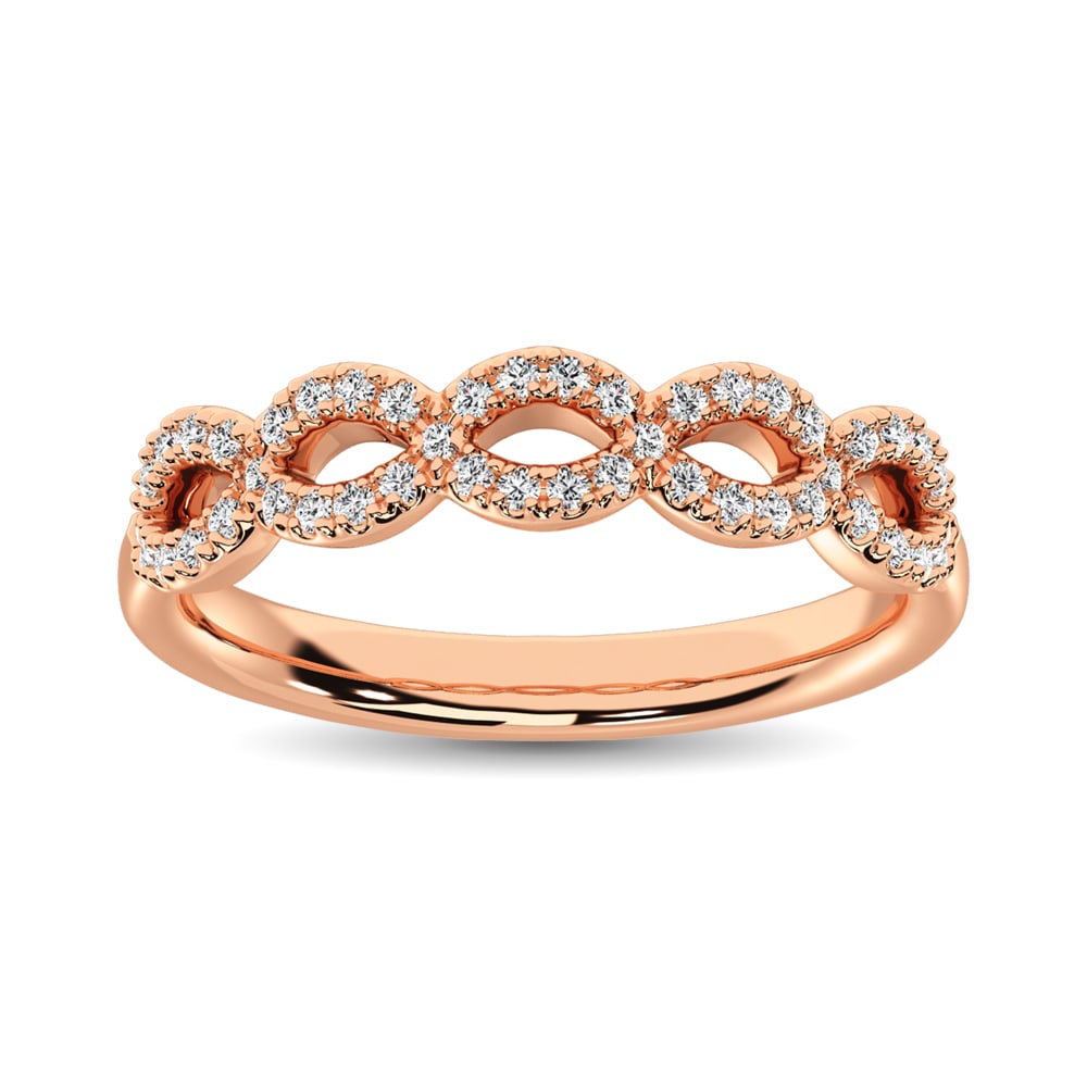 Diamond 1/4 Ct.Tw. Stack Band in 14K Rose Gold: Diamond 1/4 Ct.Tw. Stack Band in 14K Rose Gold 14k Rose Gold Stone Color: G-h Stone Clarity: I1 Each ring is presented in standard size 6.5. Complimentary resizing is available between sizes 510 (in 1