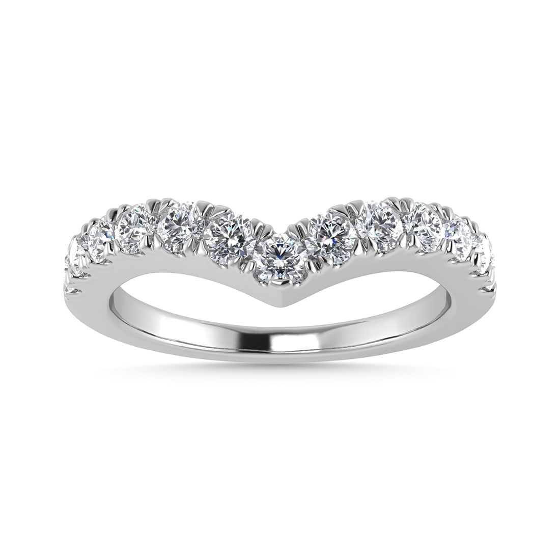 Diamond 1/2 Ct.Tw. Chevron Band in 10K White Gold: Diamond 1/2 Ct.Tw. Chevron Band in 10K White Gold 14k White Gold Stone Color: G-h Stone Clarity: Si2 Each ring is presented in standard size 6.5. Complimentary resizing is available between sizes 510 