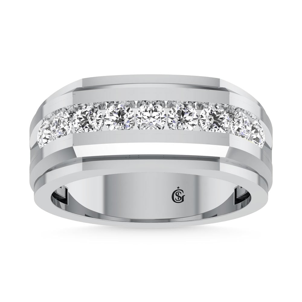 10K White Gold Diamond 1/4 Ct.Tw. Mens Band: 10K White Gold Diamond 1/4 Ct.Tw. Mens Band 10K White Gold Diamond 1/4 Ct.Tw. Mens Band 10k White Gold Stone Color: D-f Stone Clarity: Vs Each ring is presented in standard size 6.5. Complimentary res