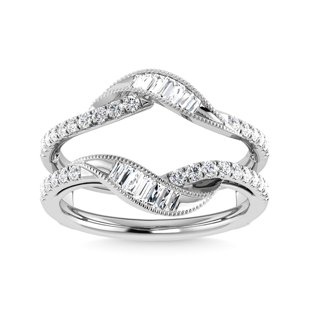 Diamond 1/2 Ct.Tw. Guard Ring in 14K White Gold: Diamond 1/2 Ct.Tw. Guard Ring in 14K White Gold 14k White Gold Stone Color: G-h Stone Clarity: I1 Each ring is presented in standard size 6.5. Complimentary resizing is available between sizes 510 (in