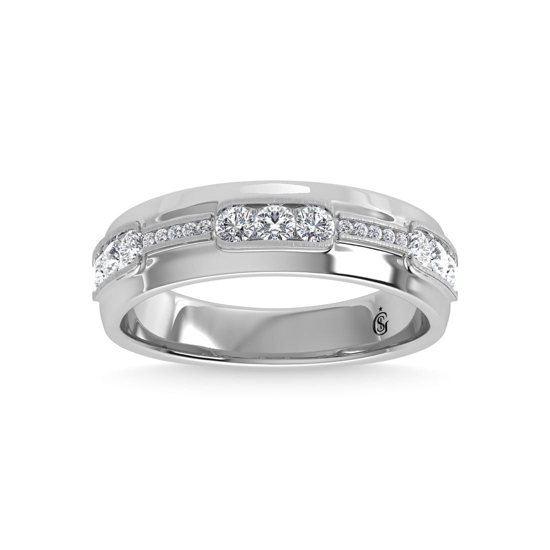 14K White Gold Diamond 5/8 Ct.Tw. Channel Set Machine Band: 14K White Gold Diamond 5/8 Ct.Tw. Channel Set Machine Band 14k White Gold Stone Color: G-h Stone Clarity: Si2 Each ring is presented in standard size 6.5. Complimentary resizing is available between s