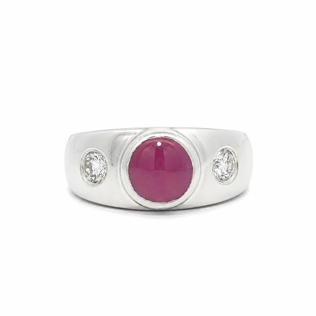 GIA Certified Platinum Gypsy Band Ring with No Heat Cat's Eye Ruby and Diamonds (1 of 13)