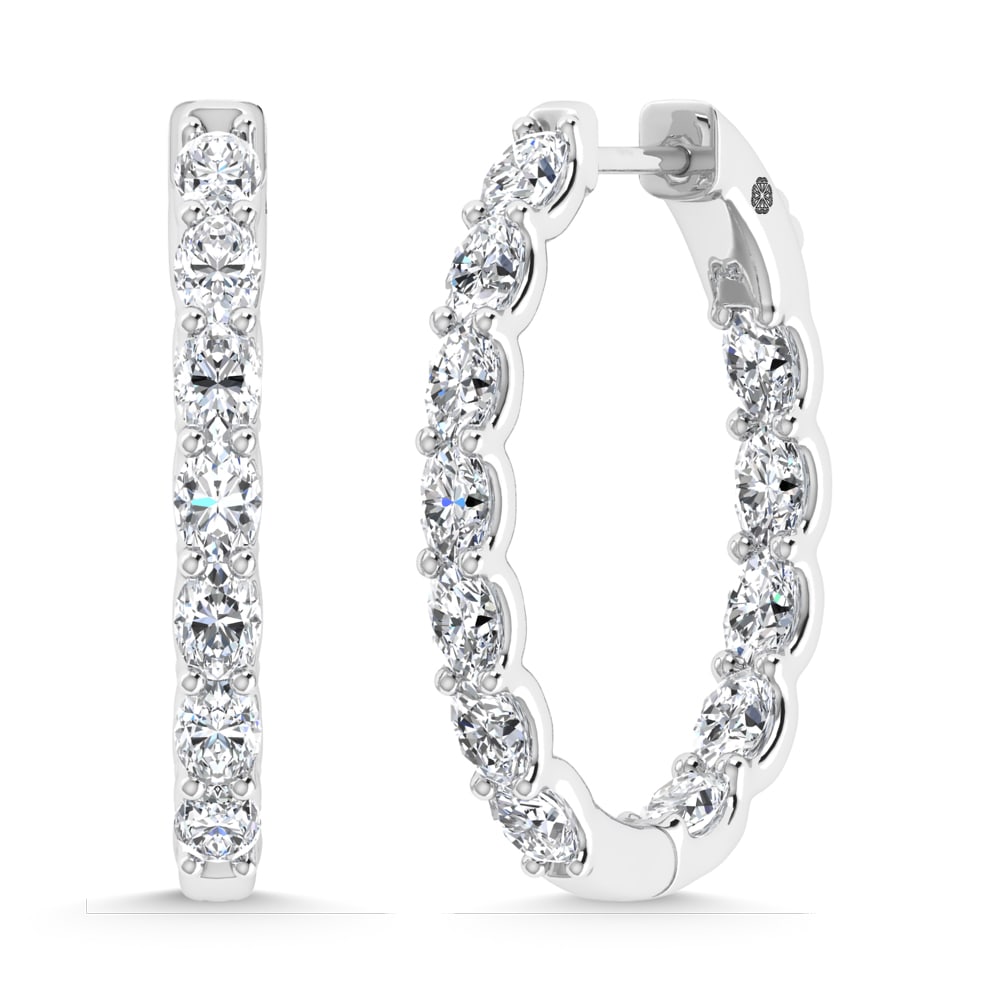 14K White Gold 2 1/2 Ct.Tw. Lab Grown Diamond Vertical Oval Shape In and Our Hoop Earrings: 14K White Gold 2 1/2 Ct.Tw. Lab Grown Diamond Vertical Oval Shape In and Our Hoop Earrings Sophisticated 14K white gold hoops with 2 1/2 Ct.Tw. lab-grown diamonds in vertical oval shape. 14k White Gol