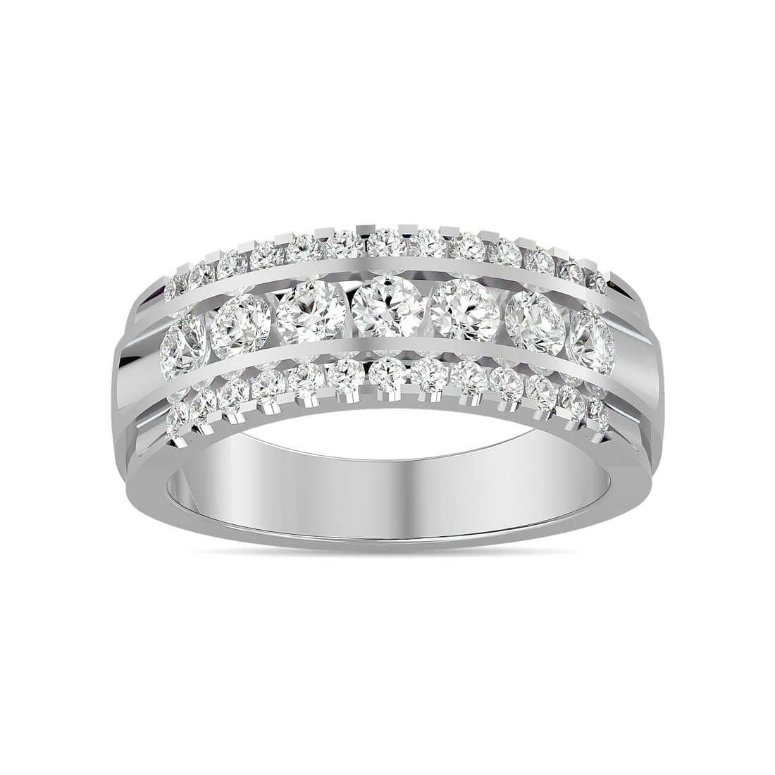 Diamond 1 Ct.tw Machine Band in 14K White Gold: Diamond 1 Ct.tw Machine Band in 14K White Gold 14k White Gold Stone Color: G-h Stone Clarity: I1 Each ring is presented in standard size 6.5. Complimentary resizing is available between sizes 510 (in 
