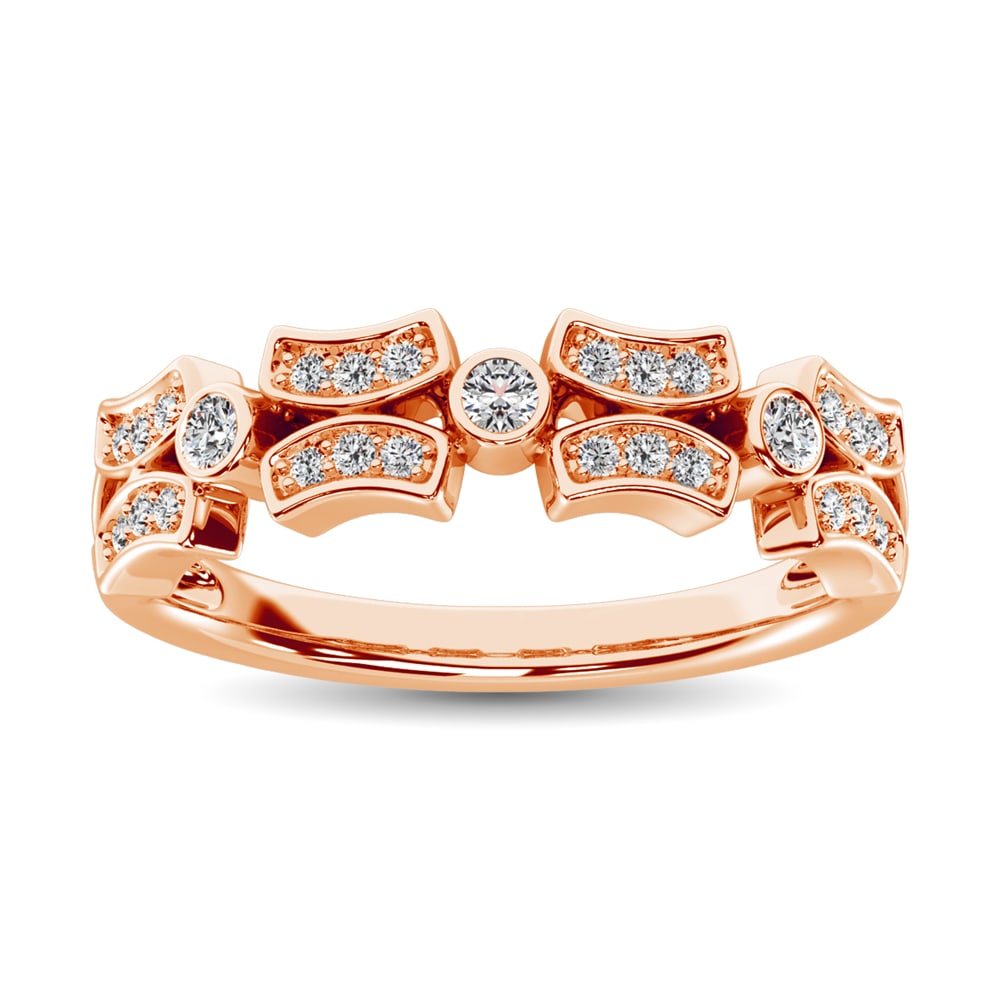 Diamond 1/5 Ct.Tw. Fashion Band in 10K Rose Gold: Diamond 1/5 Ct.Tw. Fashion Band in 10K Rose Gold 14k Rose Gold Stone Color: G-h Stone Clarity: Si2 Each ring is presented in standard size 6.5. Complimentary resizing is available between sizes 510 (i