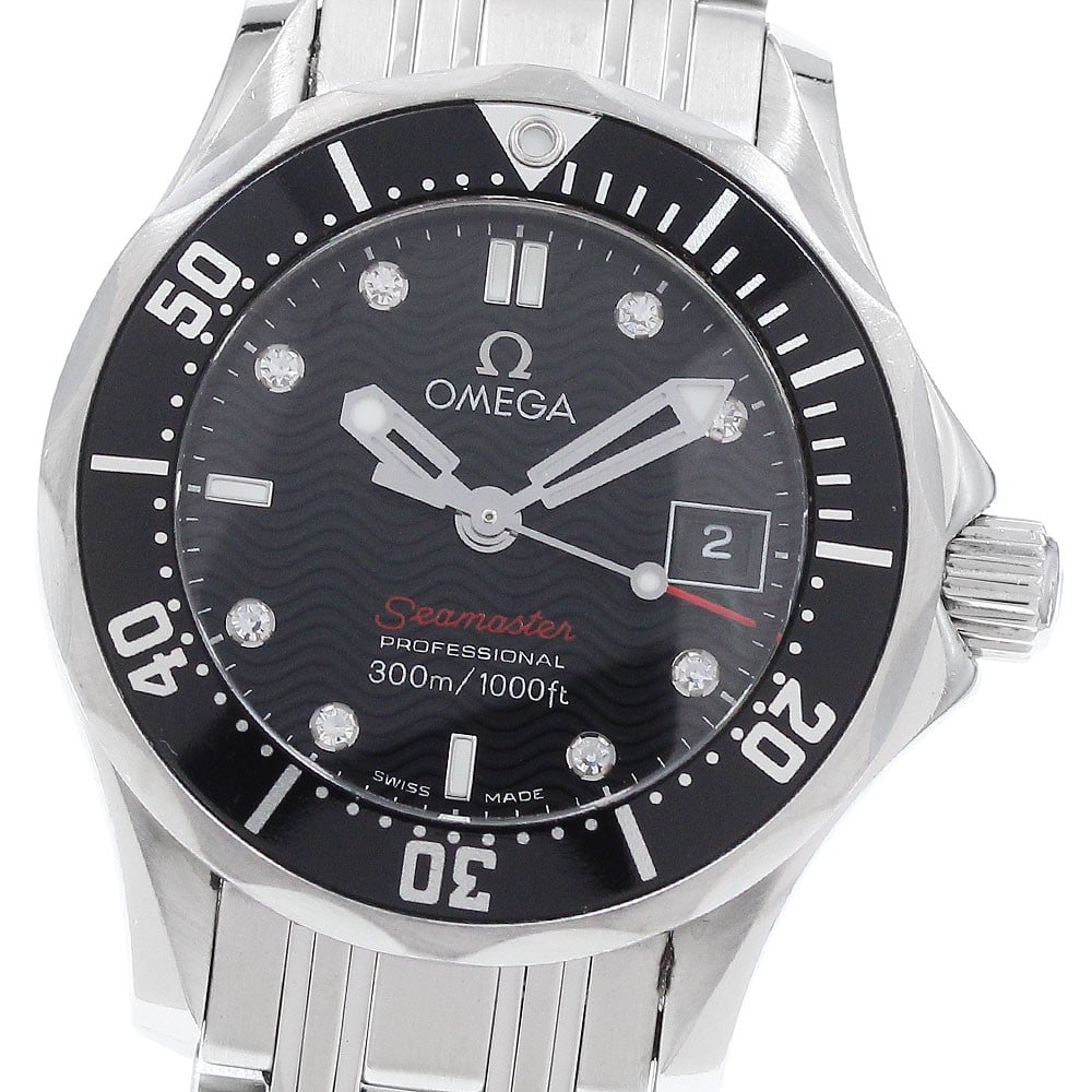 OMEGA Seamaster 300 Ladies Quartz Watch Ref 212.30.28.61.51.001: OMEGA Seamaster 300 Ladies Quartz Watch Ref 212.30.28.61.51.001 OMEGA Seamaster 300 ladies wristwatch with a black dial, quartz movement, and date function. This stainless steel watch features an 8P d