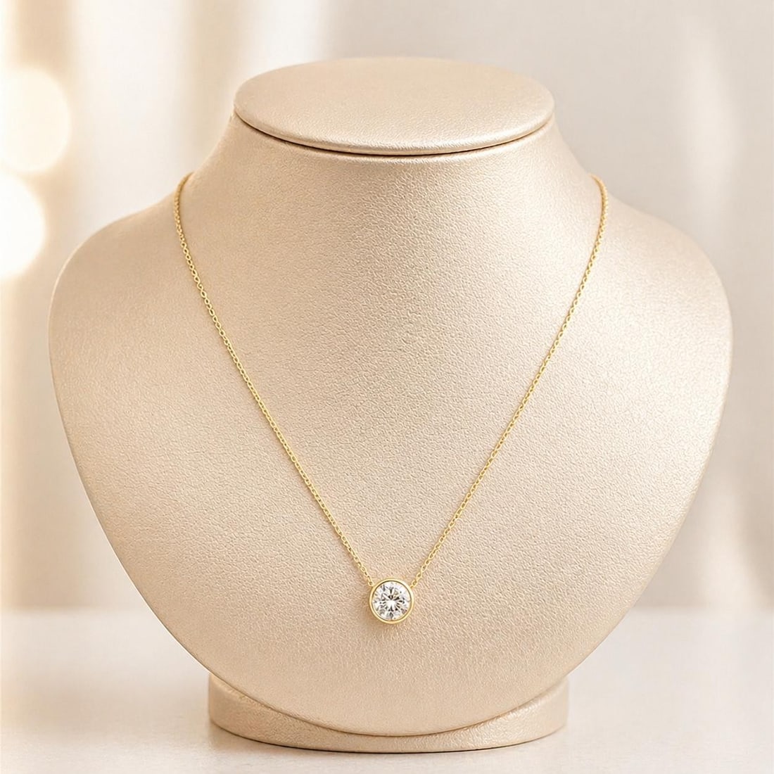 14k Yellow Gold Diamond Bezel Solitaire Necklace 0.65ct 18 in: 14k Yellow Gold Diamond Bezel Solitaire Necklace 0.65ct 18 in This women's necklace features a natural round brilliant cut diamond, bezel set in solid 14k yellow gold. The diamond weighs exactly 0.65 