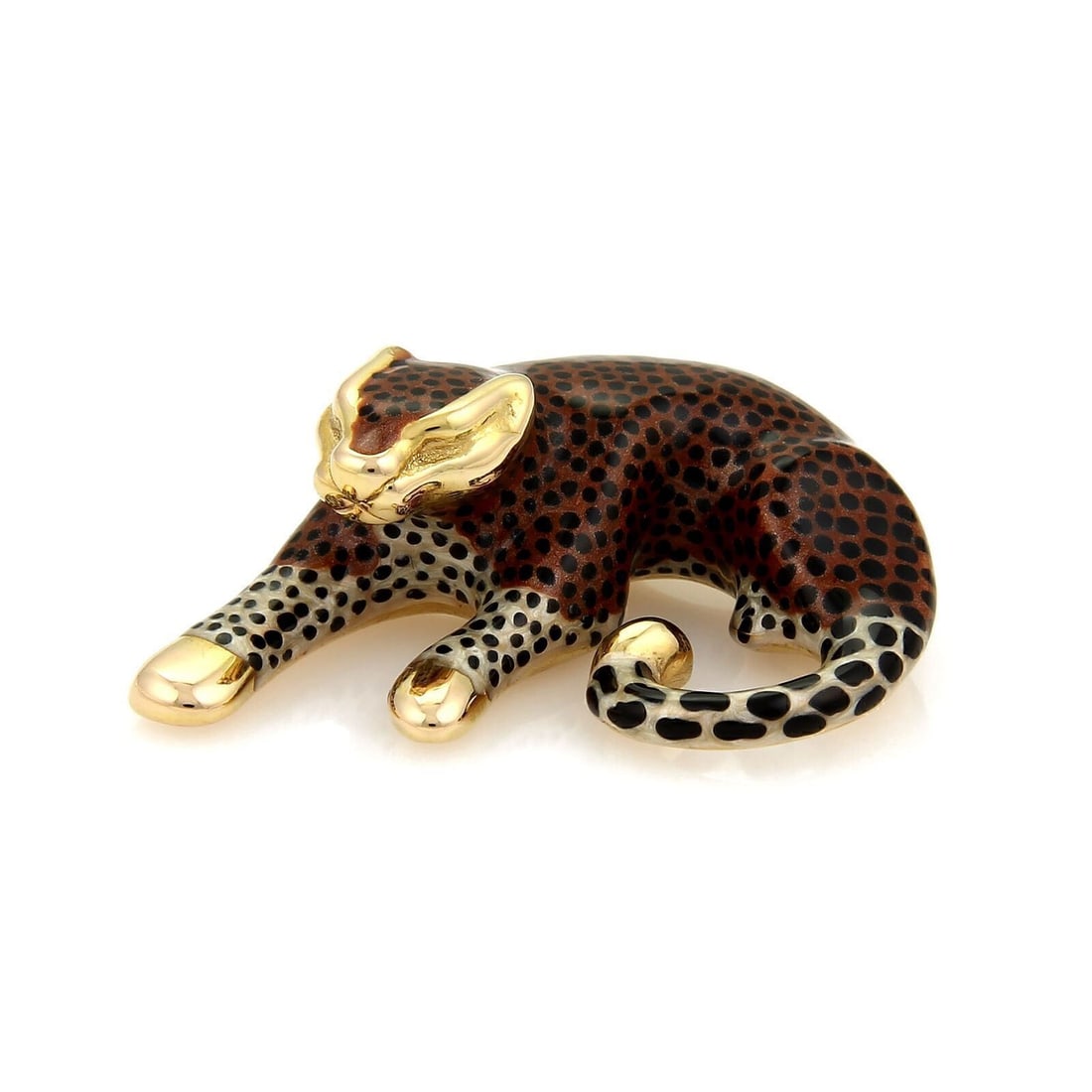 Vintage 14k Yellow Gold Leopard Charm Pendant with Multicolor Enamel: Vintage 14k Yellow Gold Leopard Charm Pendant with Multicolor Enamel Vintage estate leopard charm pendant crafted in 14k yellow gold with vibrant multicolor enamel detailing. The sculptural animal des