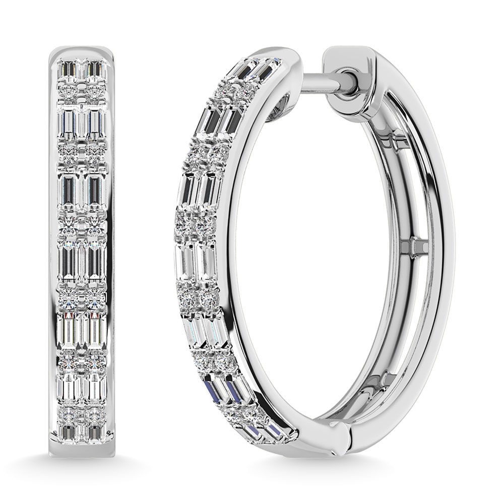 Diamond 1/3 Ct.Tw. Hoop Earrings in 10K White Gold: Diamond 1/3 Ct.Tw. Hoop Earrings in 10K White Gold 10k White Gold Stone Color: G-h Stone Clarity: I3 This item may take 2-5 weeks for shipping. PLEASE NOTE: Framed, Large, or heavy items do not have s
