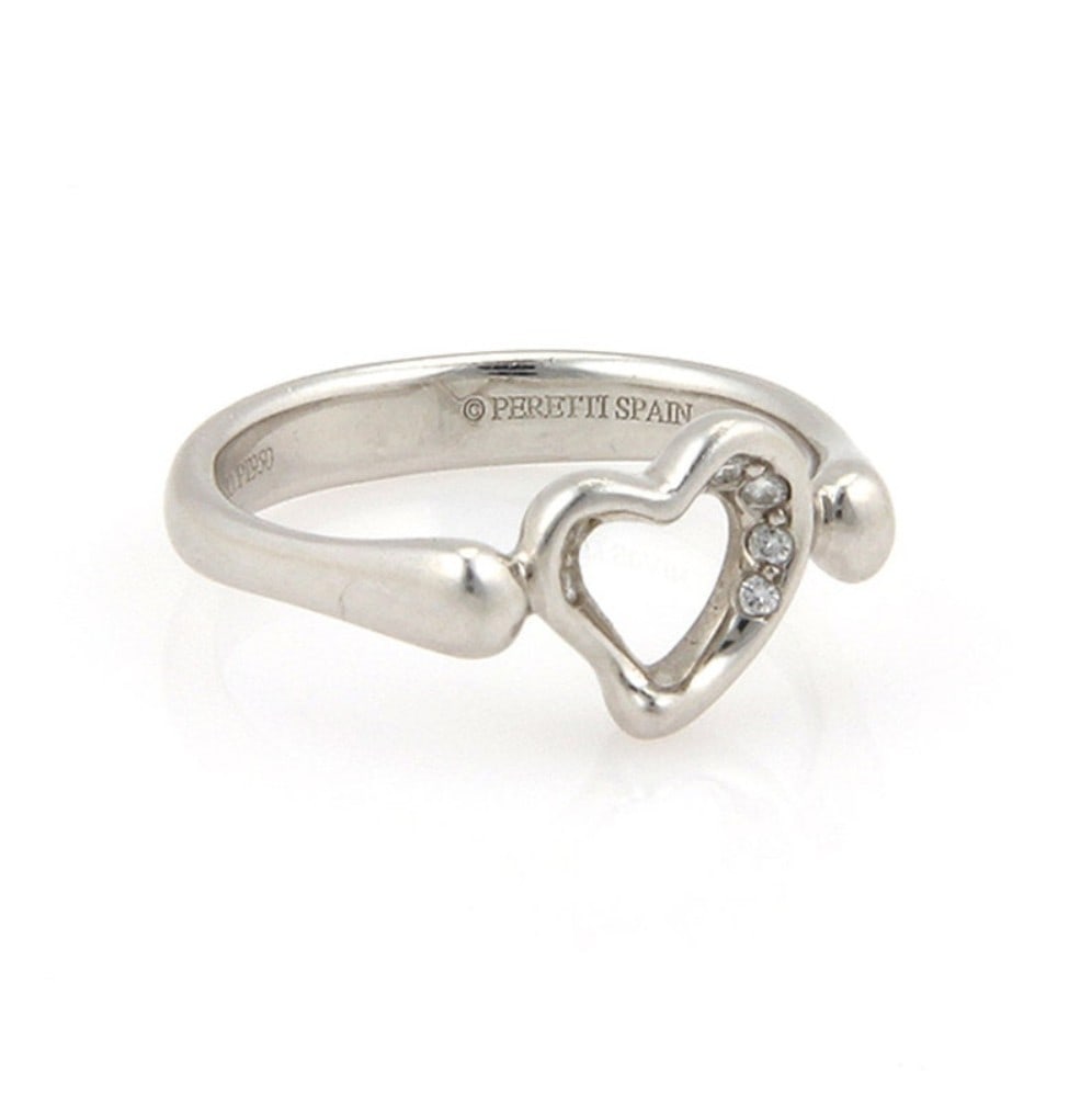 Tiffany & Co Elsa Peretti Open Heart Diamond Platinum Ring Size 5: Tiffany & Co Elsa Peretti Open Heart Diamond Platinum Ring Size 5 Authentic Elsa Peretti Open Heart ring by Tiffany & Co., crafted in platinum and accented with natural diamonds. This original signed 
