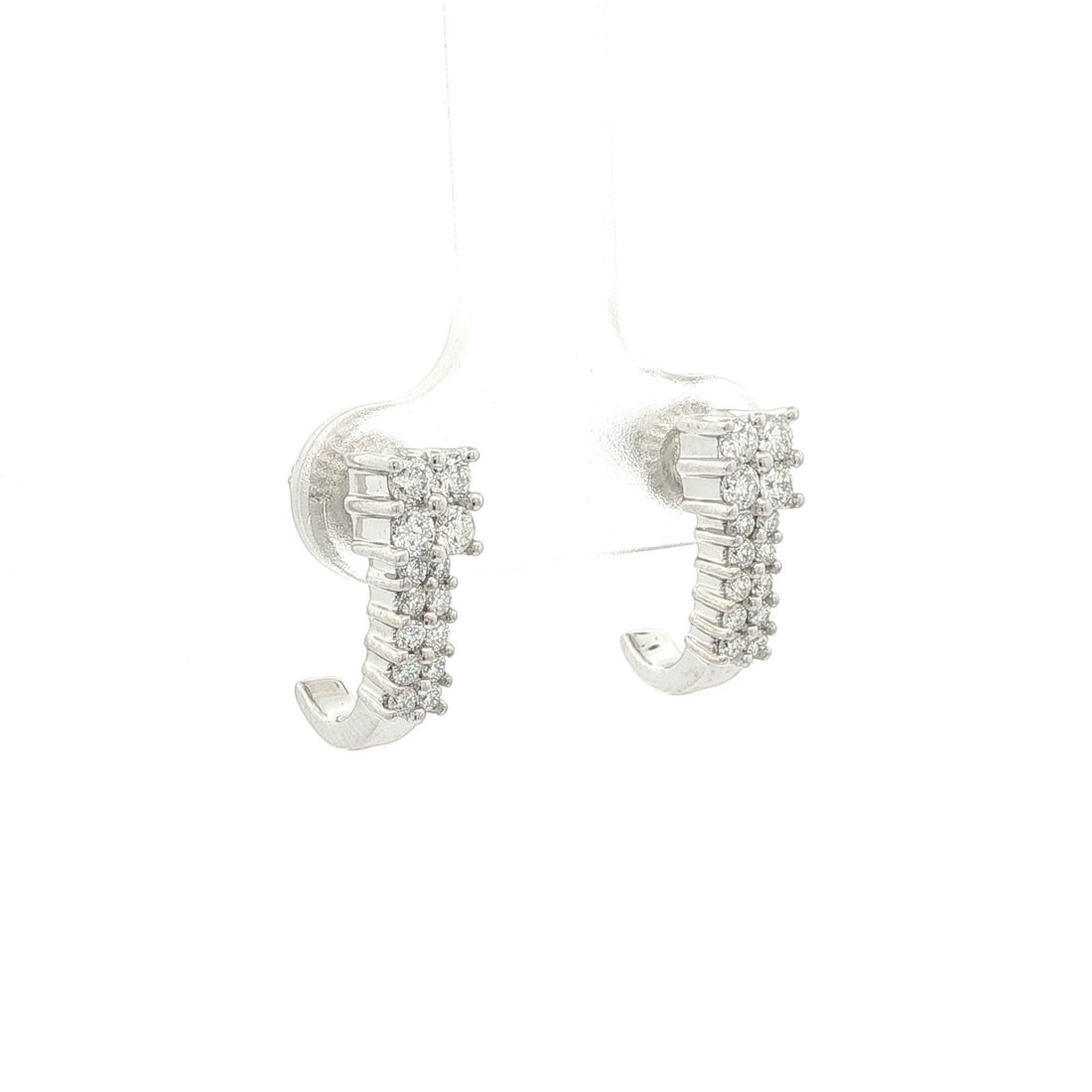 14k White Gold Diamond Huggie Cuff Earrings Screw Back: 14k White Gold Diamond Huggie Cuff Earrings Screw Back Petite huggie cuff earrings crafted in solid 14k white gold and set with natural round brilliant cut diamonds. These pierced earrings feature sec