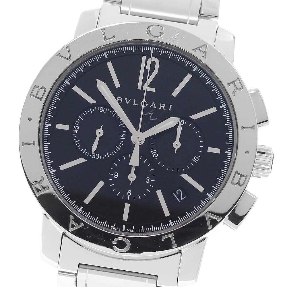 BVLGARI BB41SCH automatic chronograph wristwatch with date black dial: BVLGARI BB41SCH automatic chronograph wristwatch with date black dial Bvlgari Bvlgari men's automatic wristwatch with date, chronograph, and small seconds functions. The black dial is in excellent con