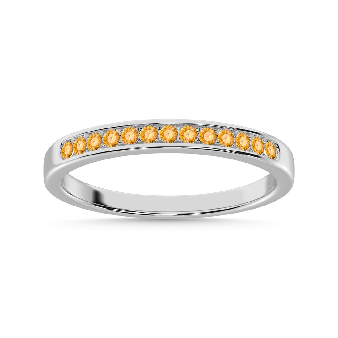 Citrine 1/4 Ct.Tw. Ladies Machine Band in 14K White Gold: Citrine 1/4 Ct.Tw. Ladies Machine Band in 14K White Gold 14k White Gold Stone Color: G-h Stone Clarity: Aaa Each ring is presented in standard size 6.5. Complimentary resizing is available between siz