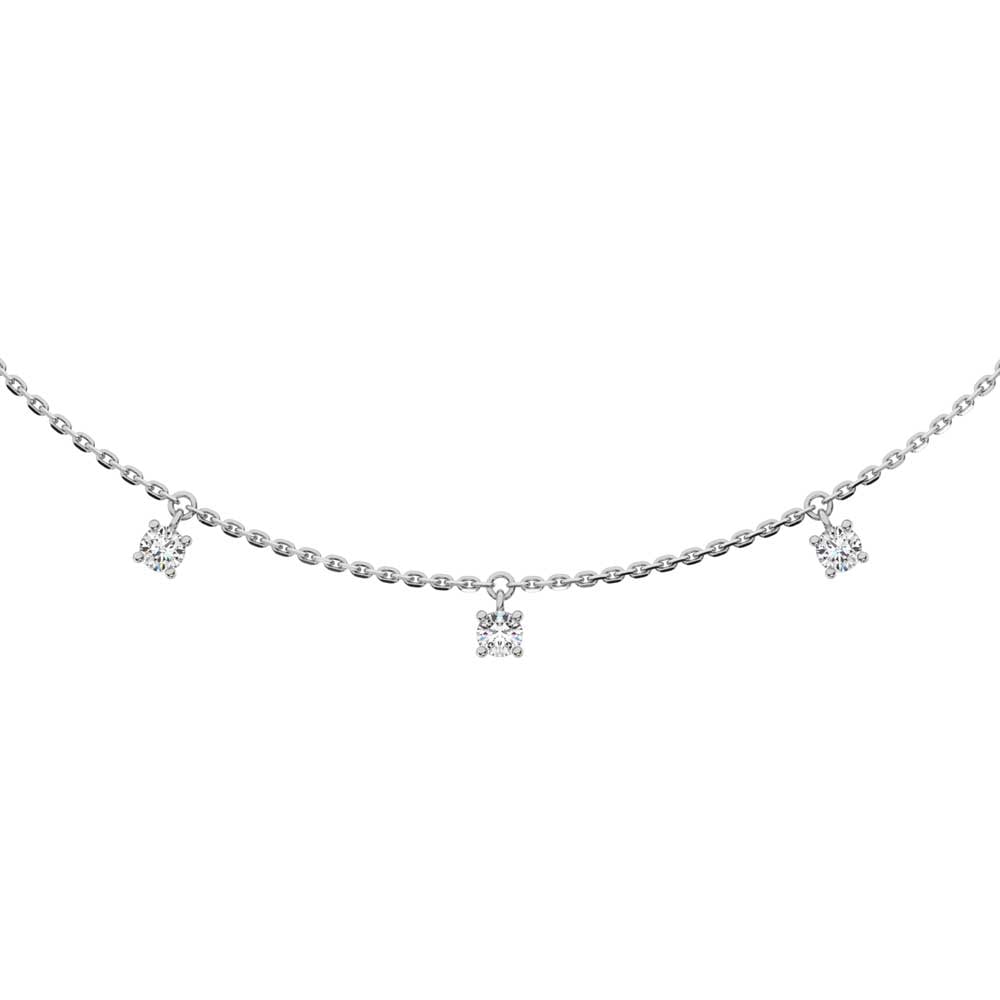 14K White Gold Lab Grown Diamond 1/4 Ct.Tw. 7 Stone Necklace: 14K White Gold Lab Grown Diamond 1/4 Ct.Tw. 7 Stone Necklace A sophisticated expression of classic design, this 14K white gold 7-stone necklace showcases 1/4 CT TW of shimmering lab-grown diamonds. Pe