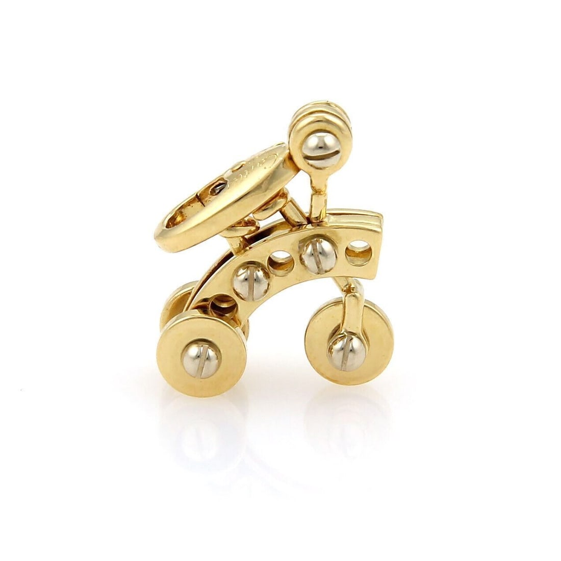 Cartier Animated Tricycle Charm Pendant 18k Two Tone Gold with Certificate: Cartier Animated Tricycle Charm Pendant 18k Two Tone Gold with Certificate Pre-owned Cartier animated tricycle charm pendant crafted in 18k yellow and white gold. This articulated design features movi