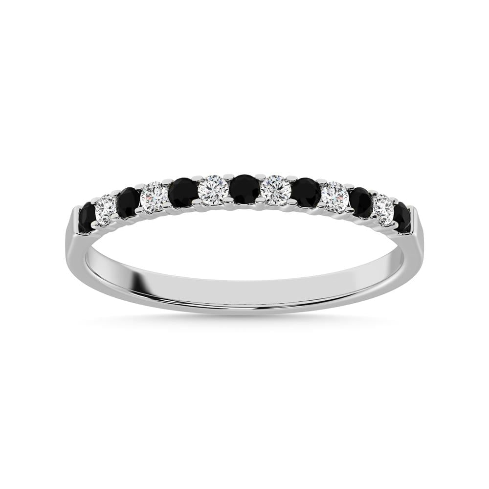14K White Gold 1/5 Ct.tw Alternate White & Black Diamond Machine Band: 14K White Gold 1/5 Ct.tw Alternate White & Black Diamond Machine Band 14K White Gold Machine Band Set with 7 round cut 1/5 Ct.Tw. Black Diamond and 6 diamonds in prong setting. 14k White Gold Stone Co