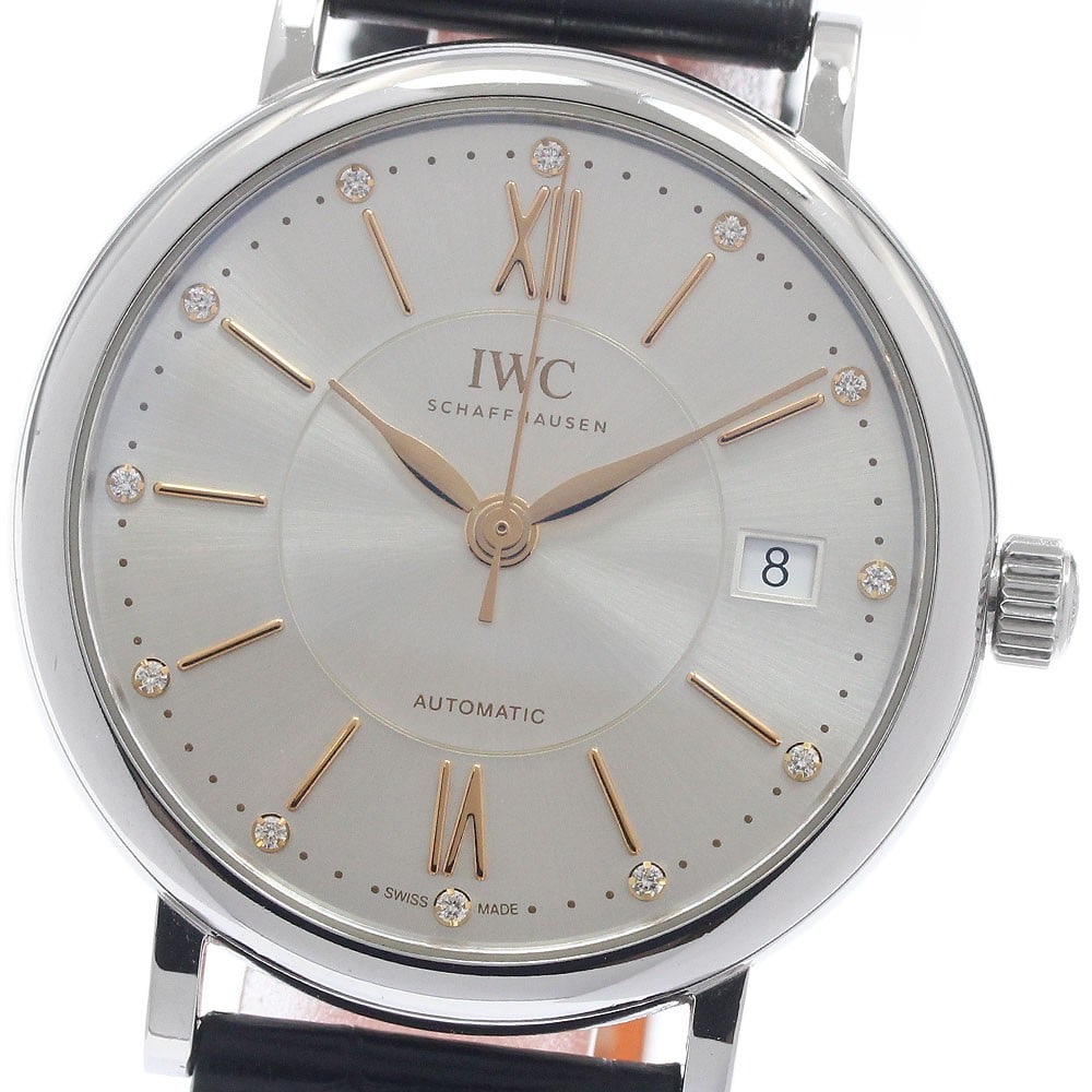 IWC Portofino IW458101 Automatic Date Watch with 12P Diamond Dial: IWC Portofino IW458101 Automatic Date Watch with 12P Diamond Dial IWC Schaffhausen Portofino wristwatch with automatic movement and date display. This unisex model features a silver dial, stainless st