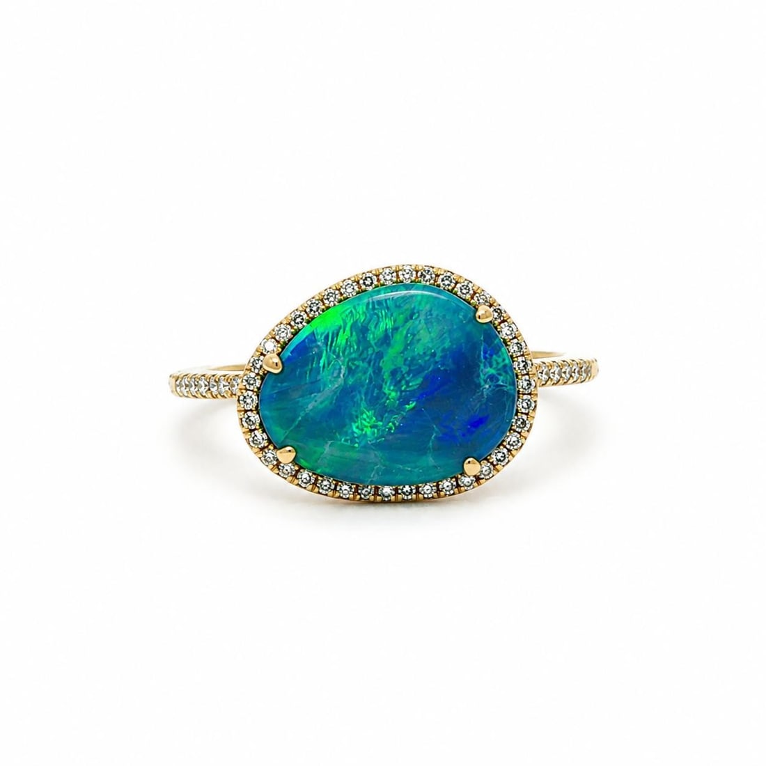 14k Yellow Gold Ring with Boulder Opal and Diamond Halo (1 of 11)